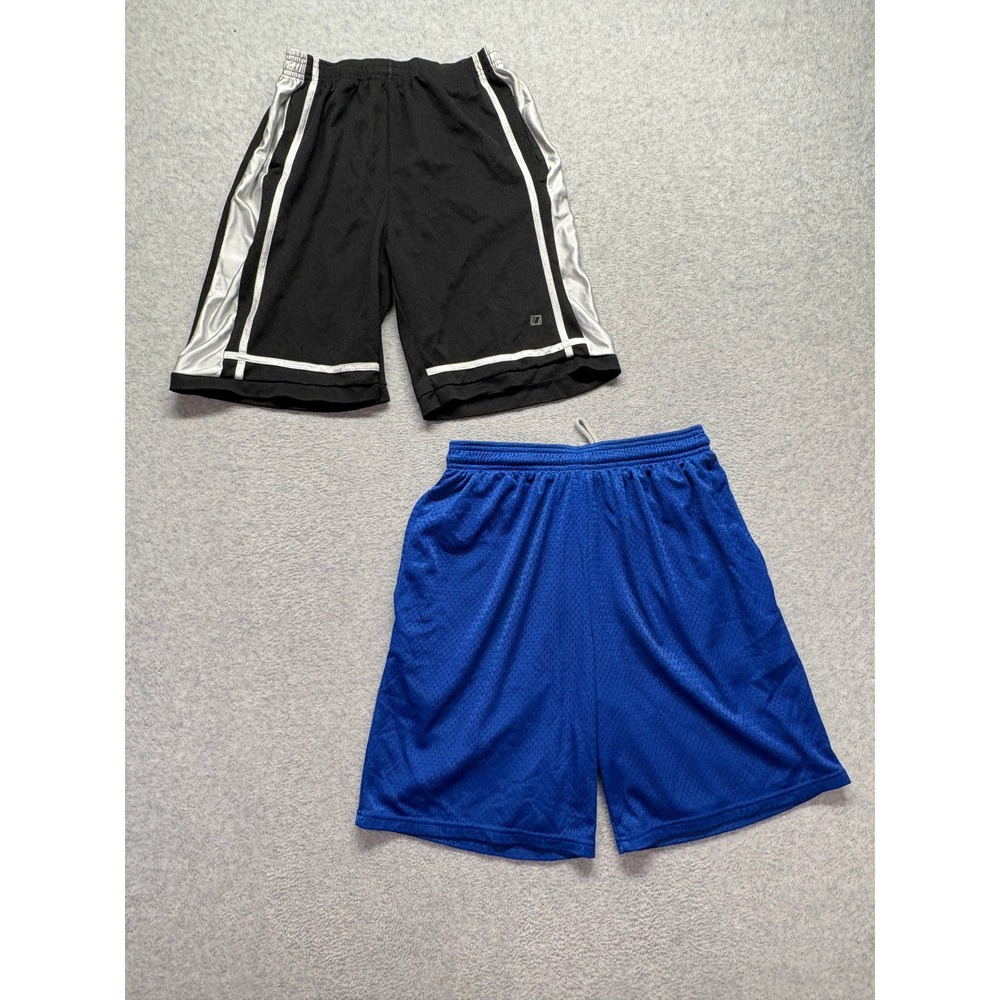 Lot of 2 BCG & Sport Boys Athletic Mesh Shorts Black Silver Blue Size M 18/20